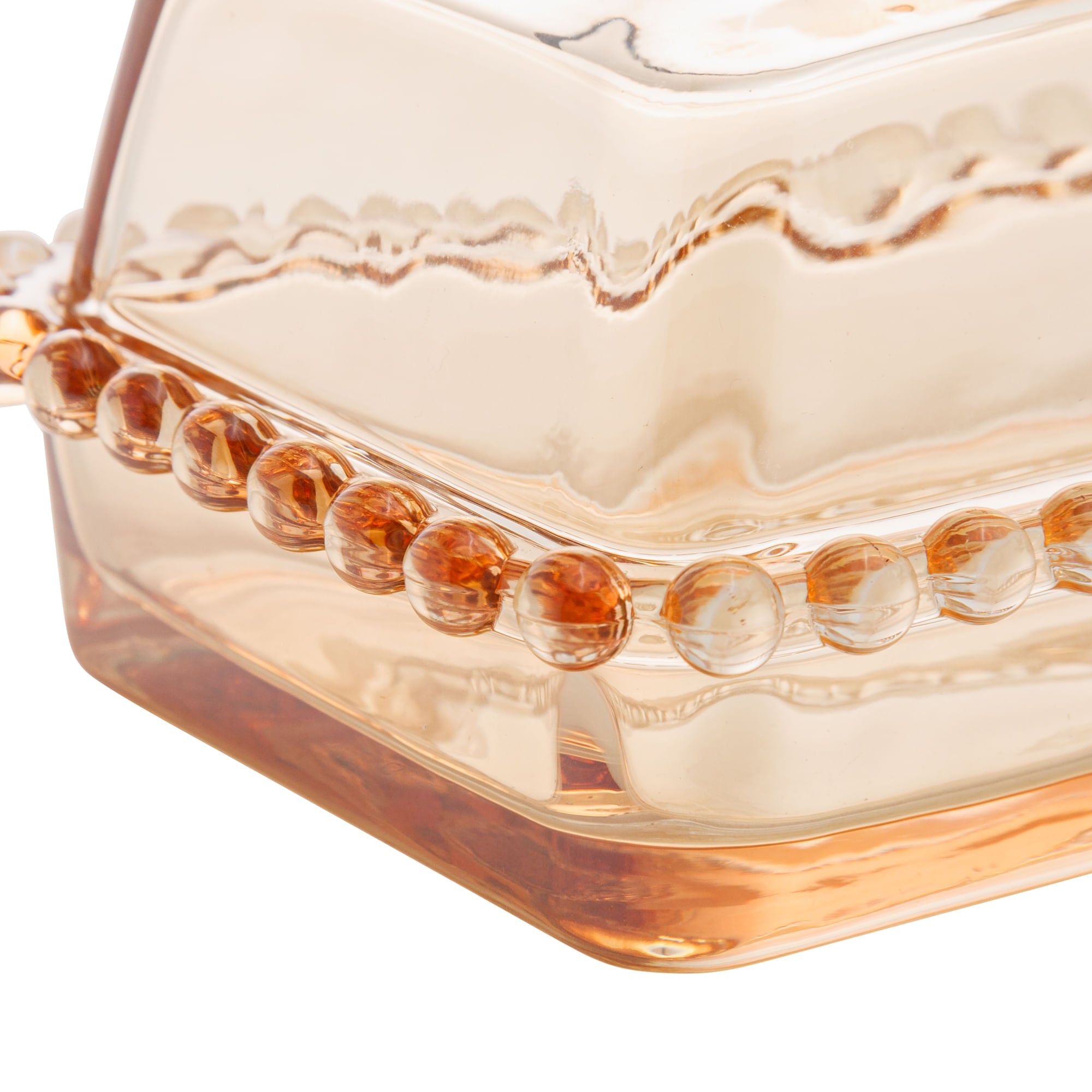 Manteigueira com Tampa Pearl Cristal de Chumbo Âmbar 17cm - Ela Decora