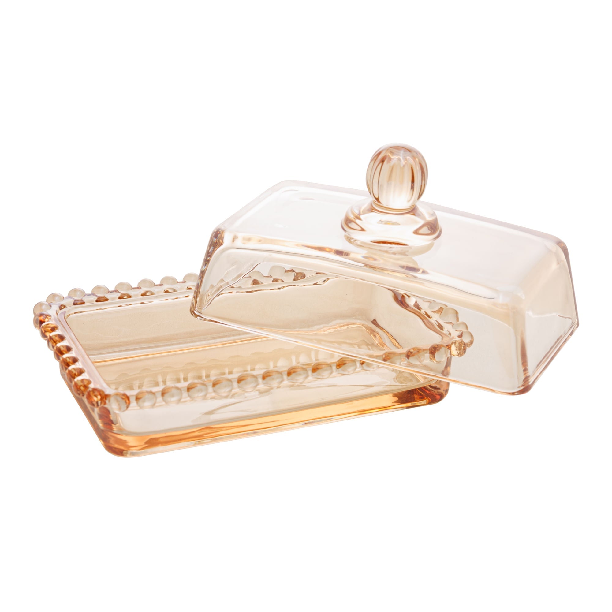 Manteigueira com Tampa Pearl Cristal de Chumbo Âmbar 17cm - Ela Decora