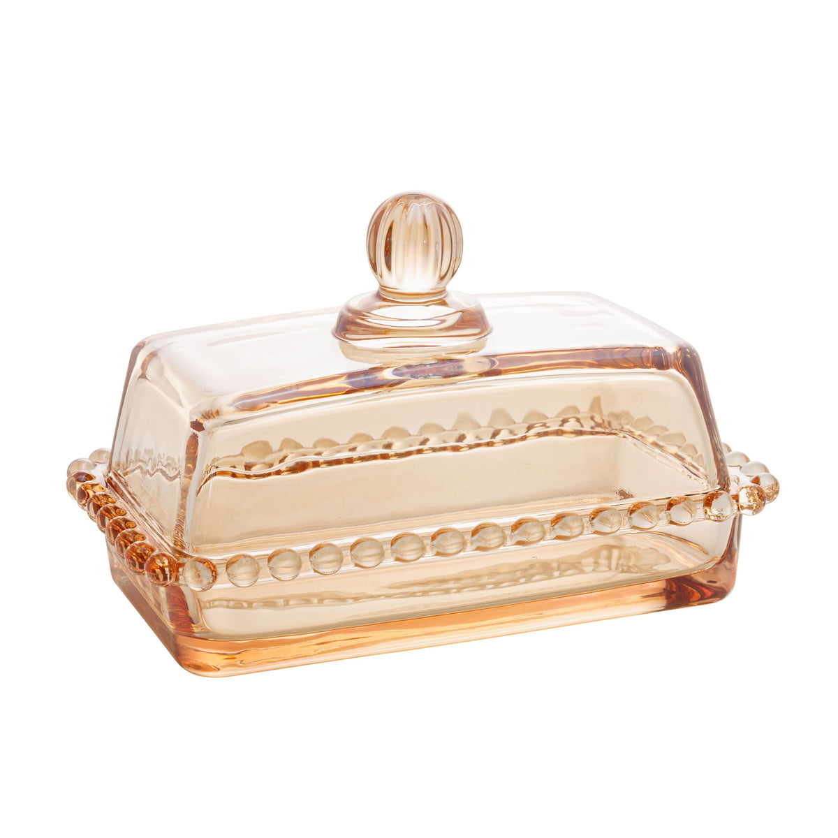 Manteigueira com Tampa Pearl Cristal de Chumbo Âmbar 17cm - Ela Decora