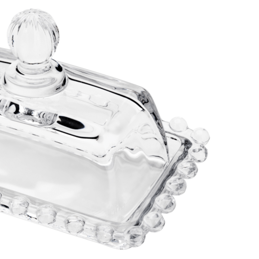 Manteigueira Cristal de Chumbo Pearl Bolinha - 14cm - Ela Decora