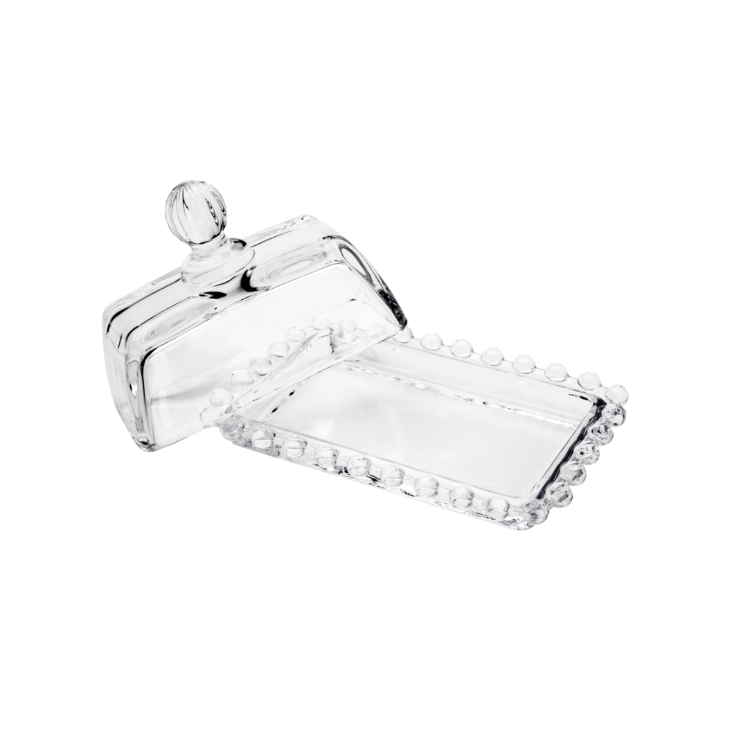 Manteigueira Cristal de Chumbo Pearl Bolinha - 14cm - Ela Decora