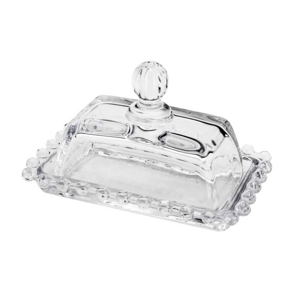 Manteigueira Cristal de Chumbo Pearl Bolinha - 14cm - Ela Decora