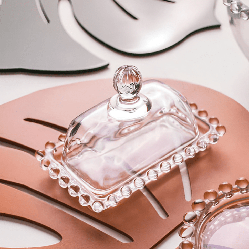 Manteigueira Cristal Pearl Bolinha - 11 cm - Ela Decora