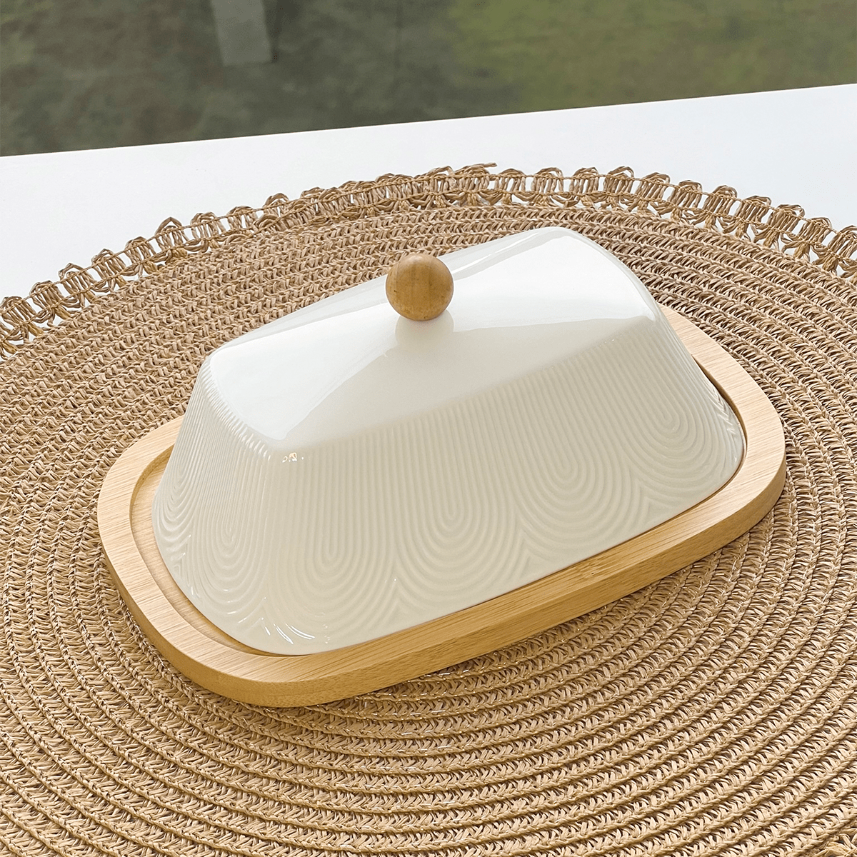 Manteigueira de Cerâmica Oasis Branca 21cm - Ela Decora