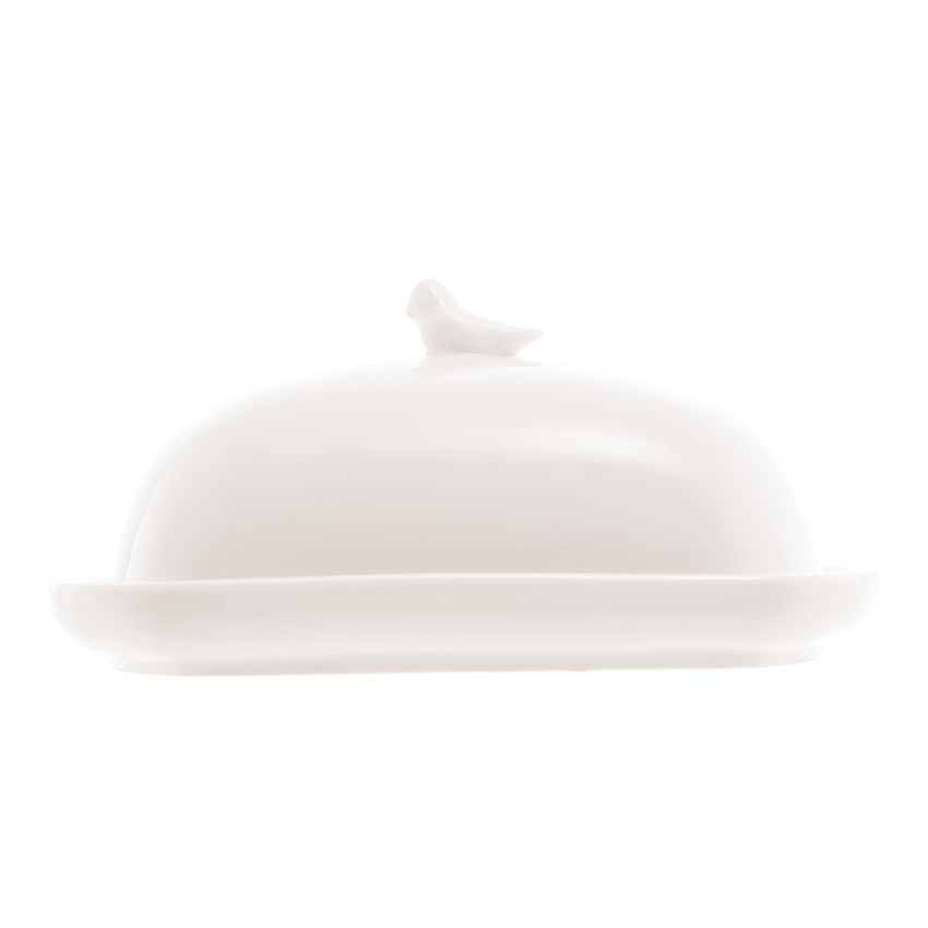 Manteigueira de Porcelana Birds Branco - 16 cm - Ela Decora