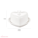 Manteigueira de Porcelana Heart Coração Branca 14cm - Ela Decora