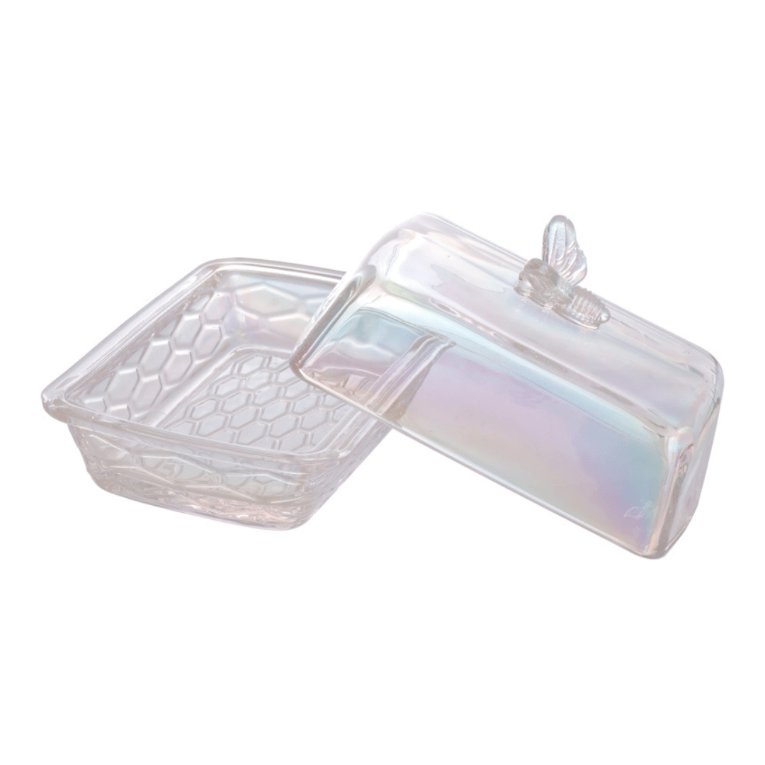 Manteigueira de Vidro Bee Abelha Rainbow 15cm - Ela Decora
