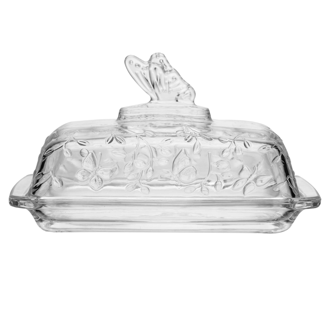 Manteigueira em Cristal com Tampa New Butterfly 18cm - Ela Decora