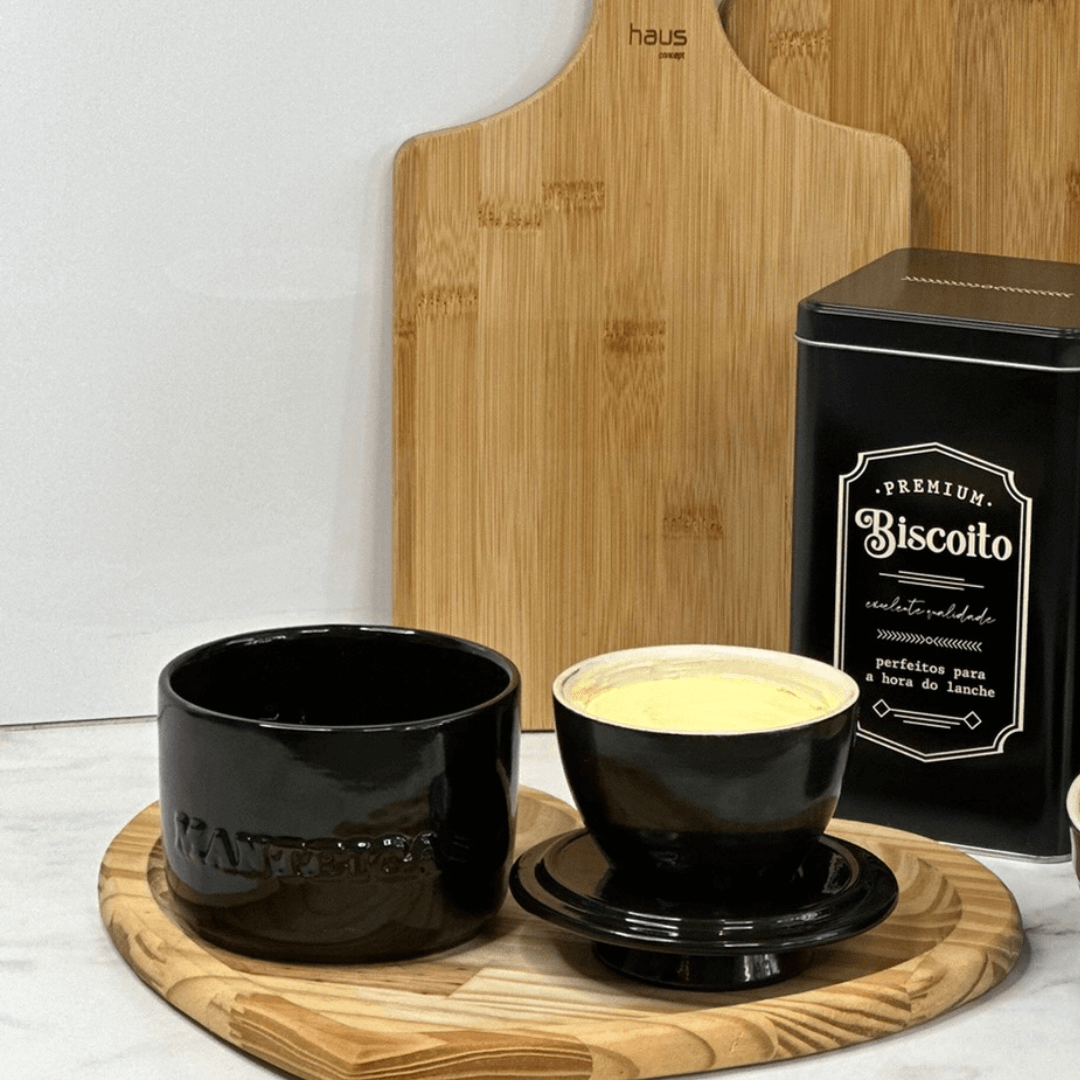 Manteigueira Francesa em Cerâmica Preta 250g - Ela Decora