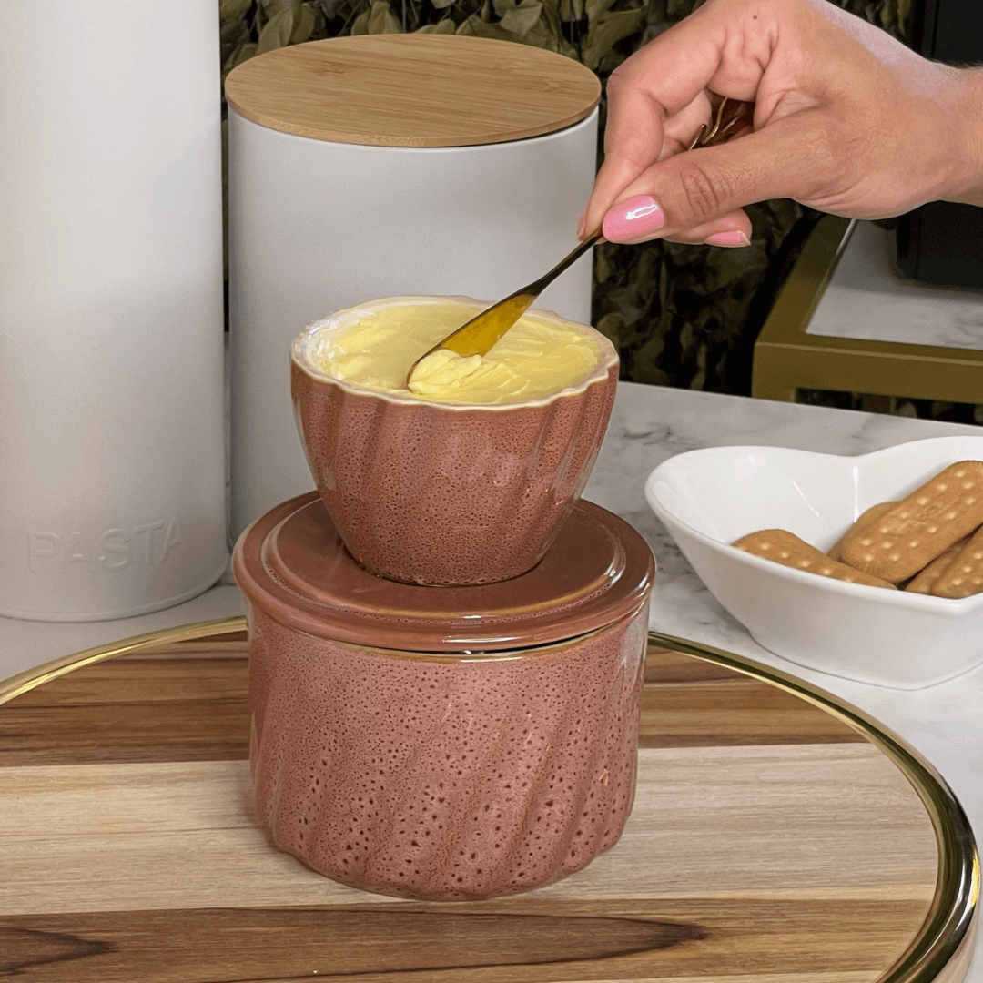 Manteigueira Francesa Twist em Cerâmica Rosa Organico 250g - Ela Decora