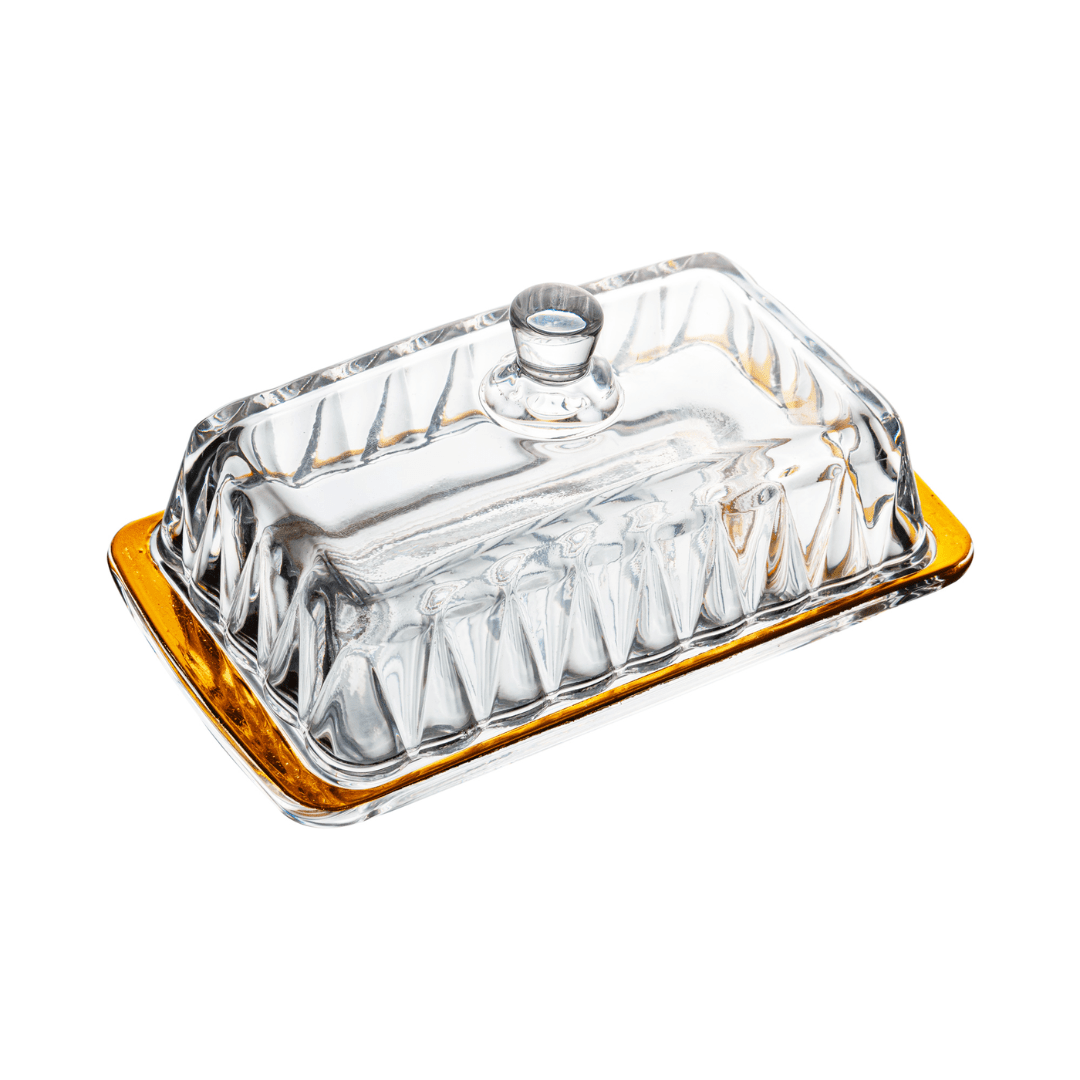 Manteigueira Radial em Cristal com Tampa Fio de Ouro 18cm - Ela Decora