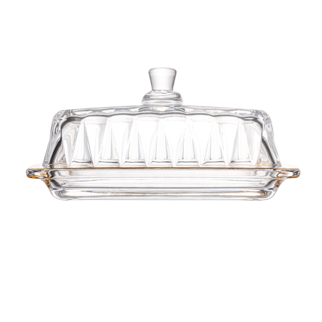 Manteigueira Radial em Cristal com Tampa Fio de Ouro 18cm - Ela Decora