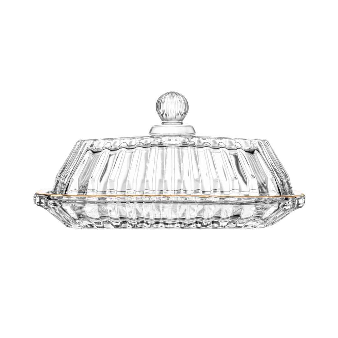 Manteigueira Retangular Imperatriz Tampa em Cristal Fio de Ouro 15,5cm - Ela Decora