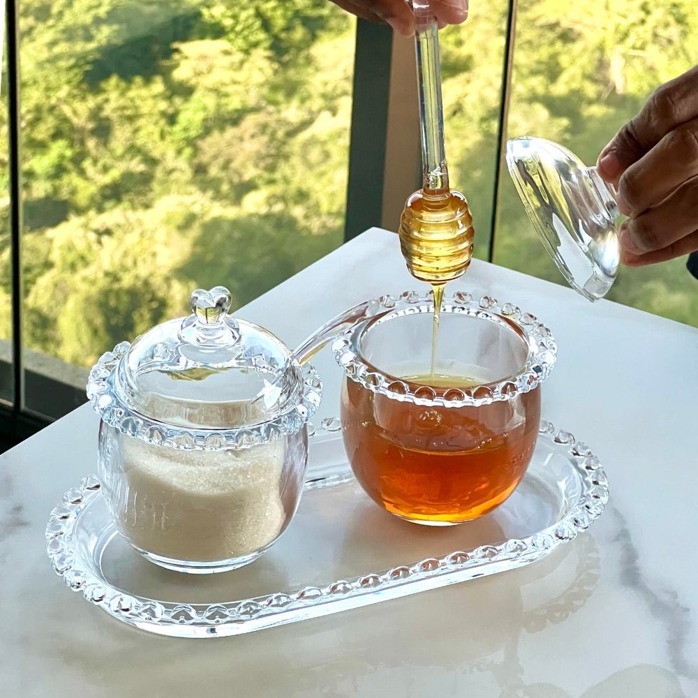 Meleira de Cristal Chumbo com Pegador e Detalhes em Formato de Coração - Ela Decora