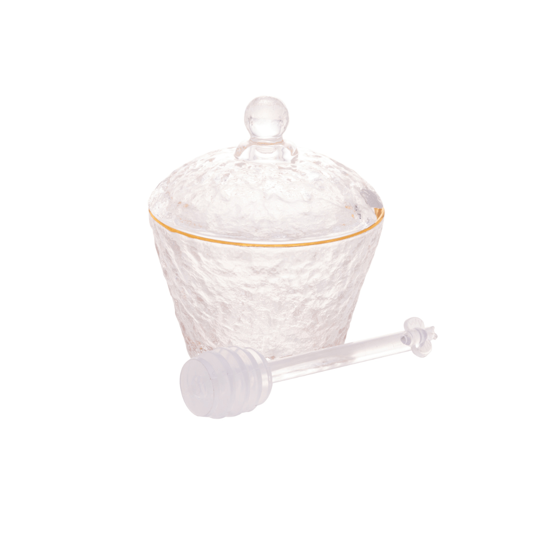 Meleira de Cristal Martelado com Colher e Tampa com Fio de Ouro Petra - Ela Decora