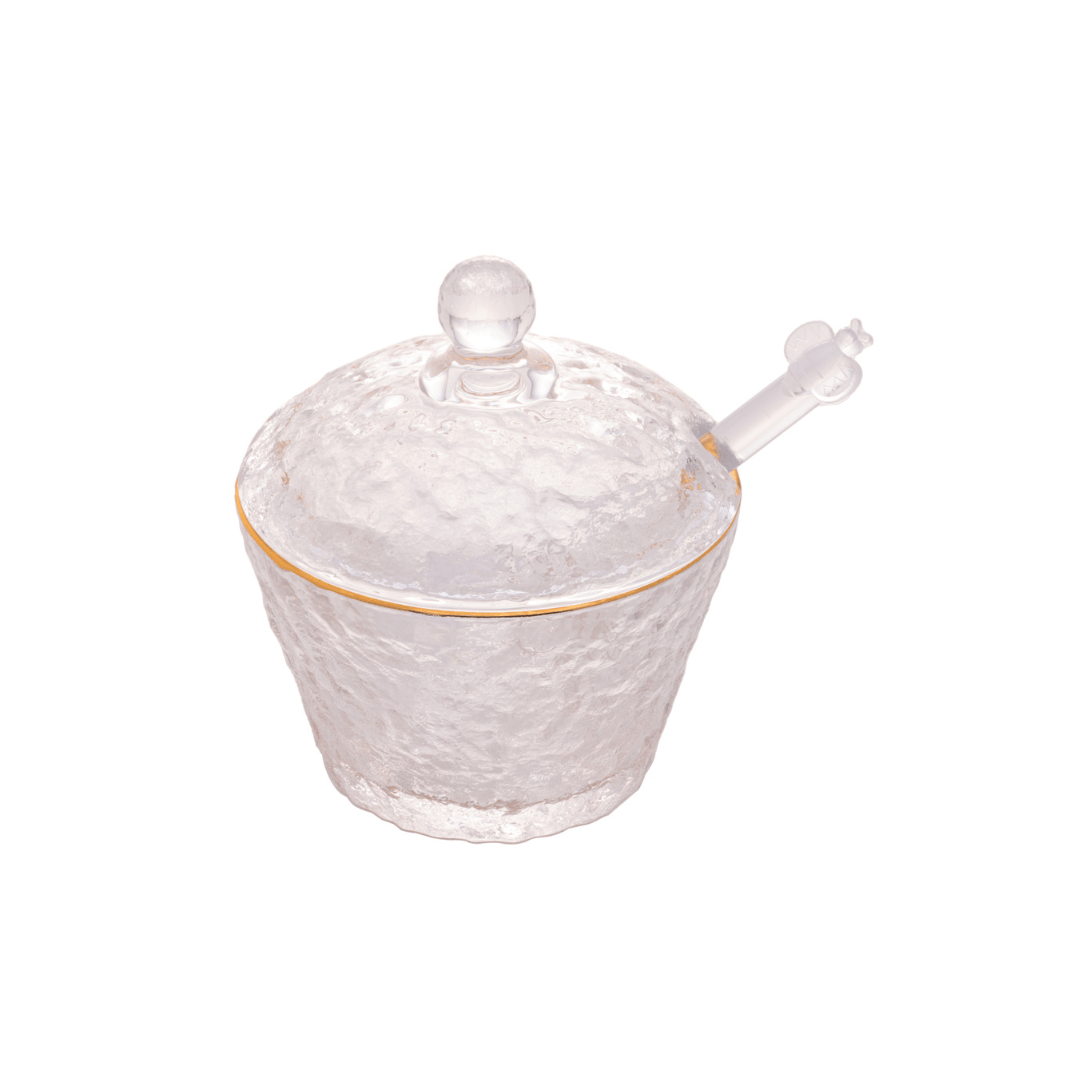 Meleira de Cristal Martelado com Colher e Tampa com Fio de Ouro Petra - Ela Decora