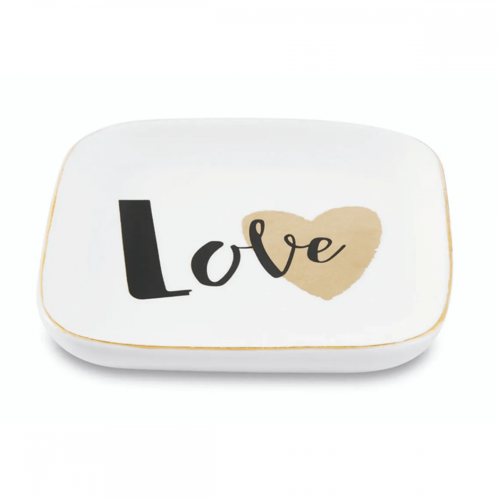 Mini Prato Cerâmica Branco Preto e Dourado "Love" - 11,5 cm - Ela Decora