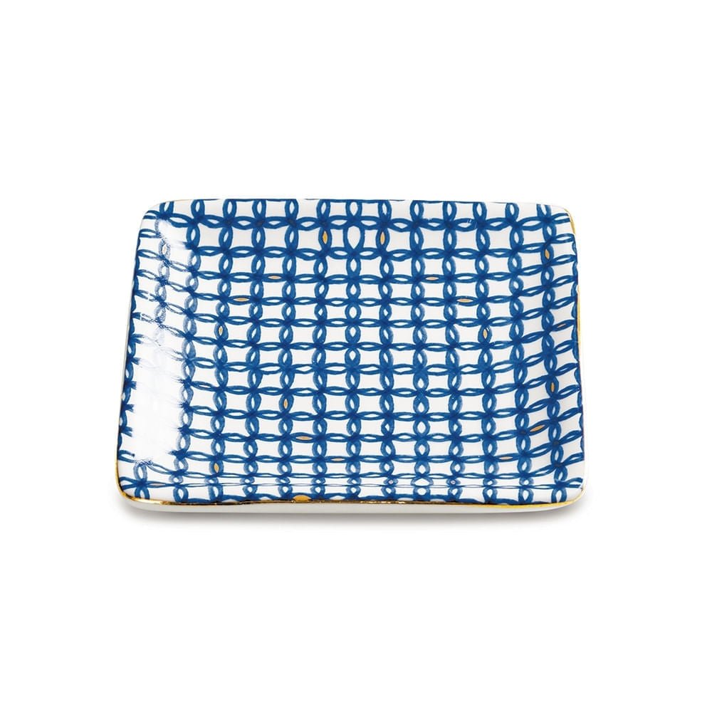 Mini Prato Cerâmica Com Detalhe Quadriculado Azul - 11 cm - Ela Decora