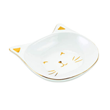 Mini Prato Gato Em Cerâmica Branco Com Dourado - 16 cm - Ela Decora