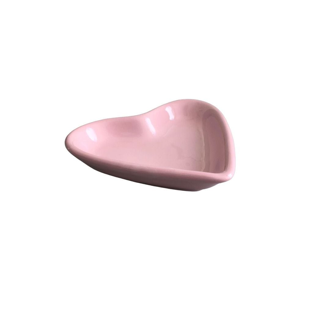 Mini Prato Petisco Coração Cerâmica Esmaltado Rosa - Ela Decora