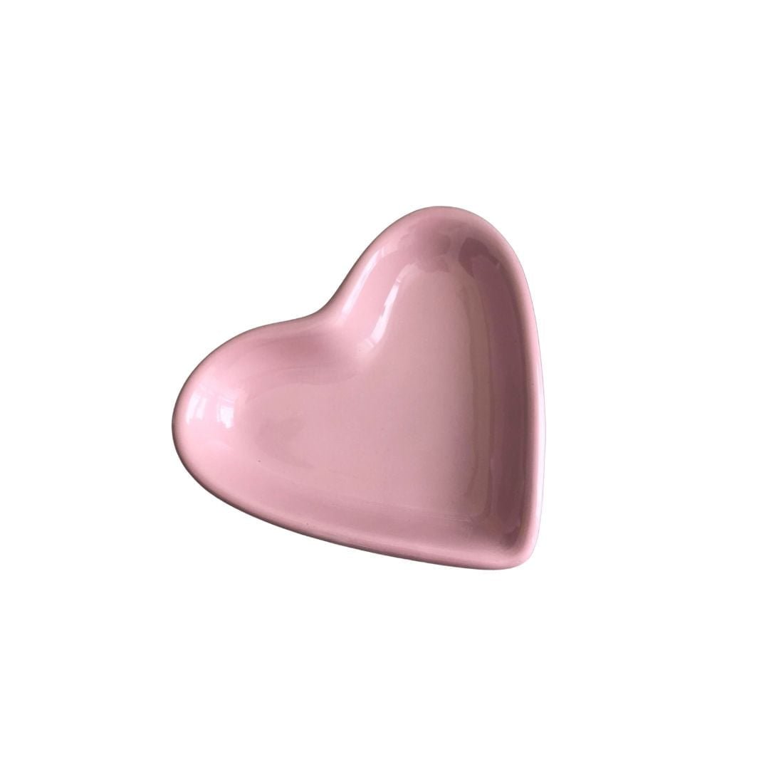 Mini Prato Petisco Coração Cerâmica Esmaltado Rosa - Ela Decora