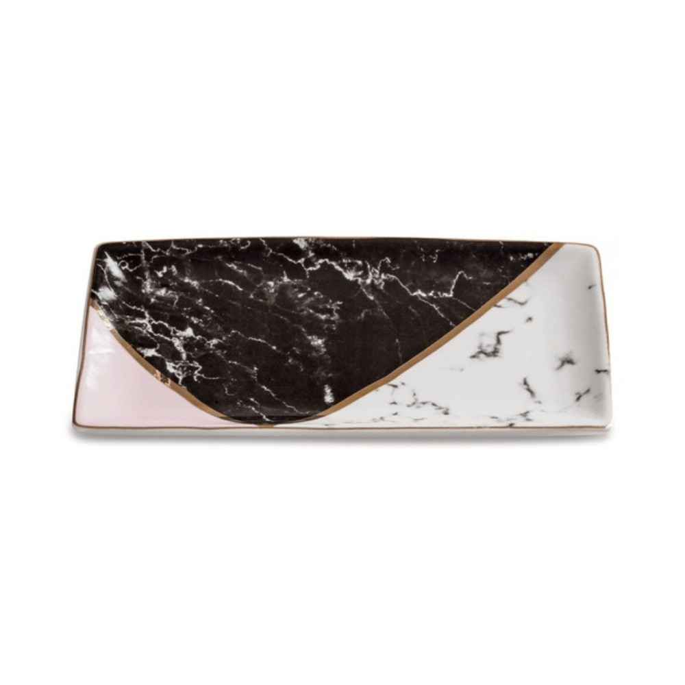 Mini Prato Retangular Preto Detalhes em Dourado - 19 cm - Ela Decora