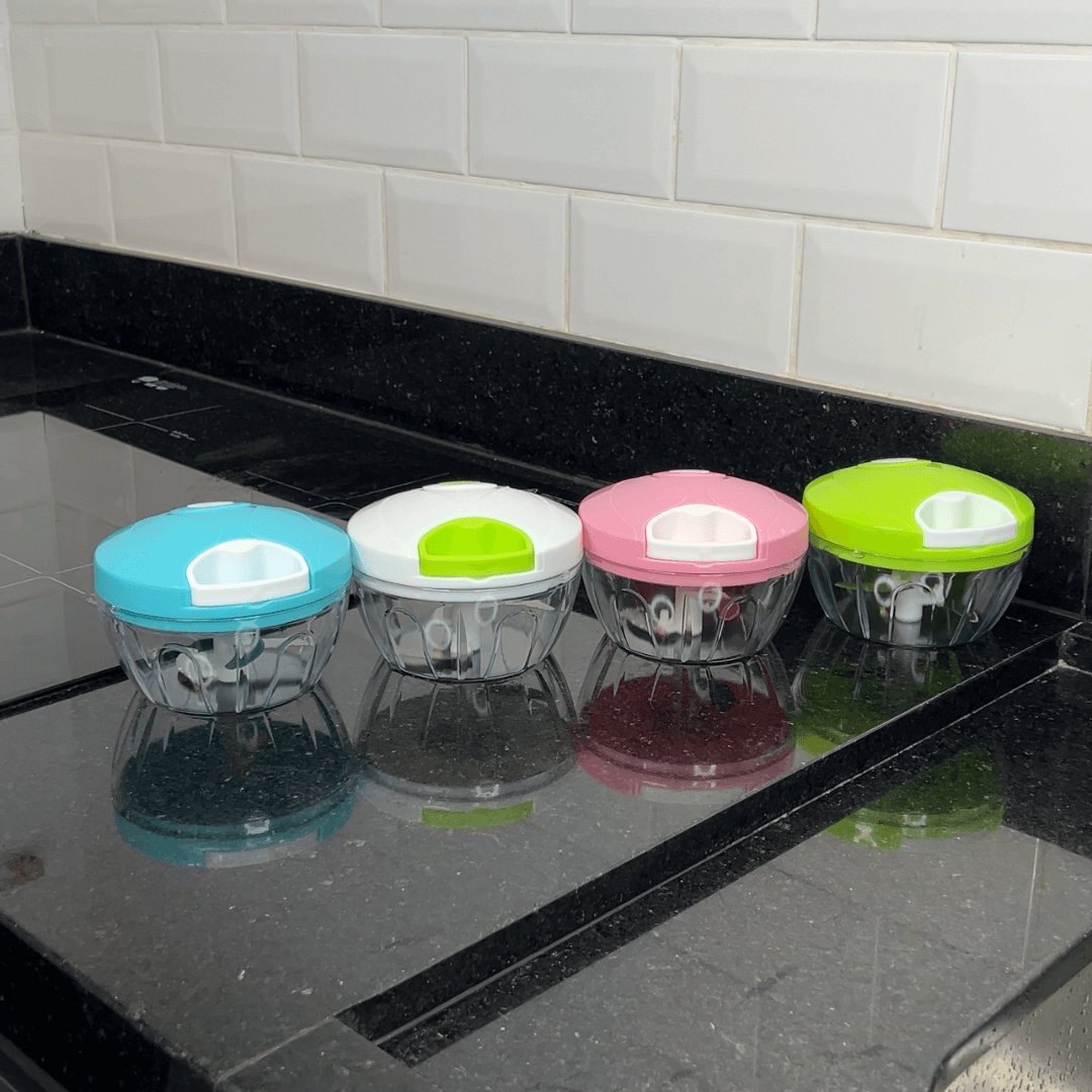 Mini Processador de Alimentos Manual 500ml Tampa Azul - Ela Decora