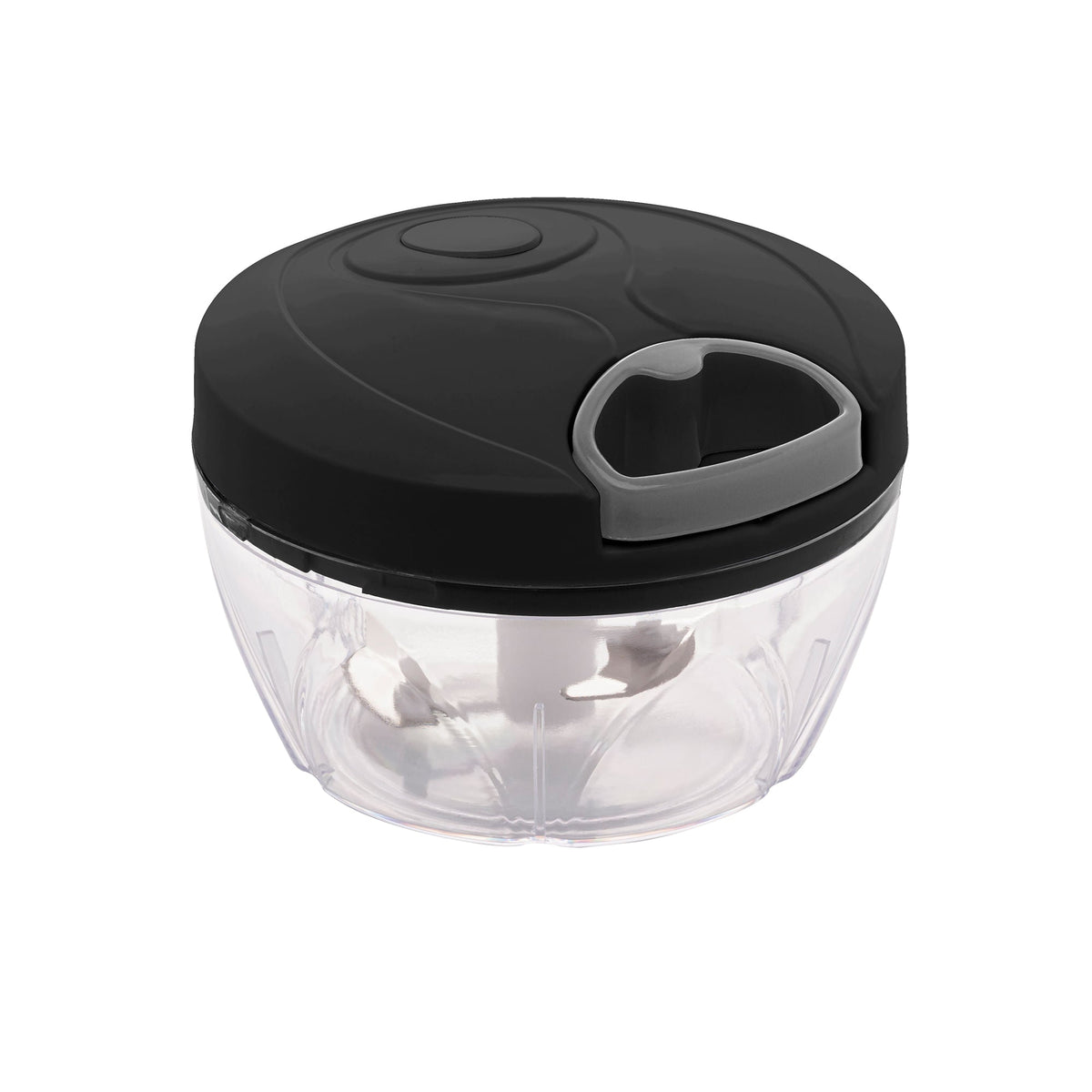Mini Processador de Alimentos Manual em Plástico com 3 Laminas Preto e Cinza 500ml - Ela Decora
