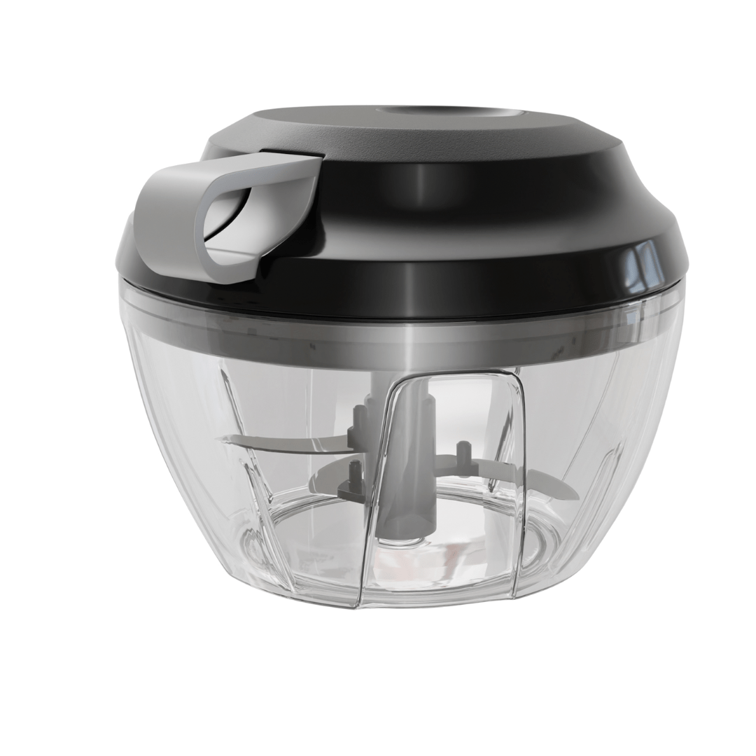 Mini Processador de Alimentos Manual Preto e Cinza 500ml - Ela Decora