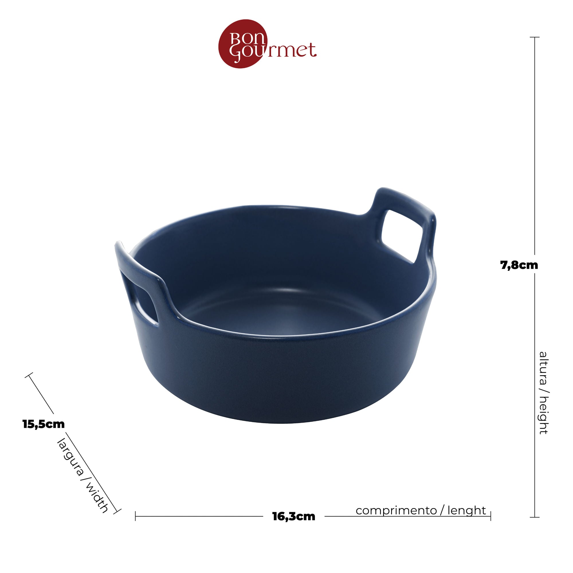 Mini Travessa Caçarola Porcelana Nordica Azul Marinho Matt - 16 cm - Ela Decora