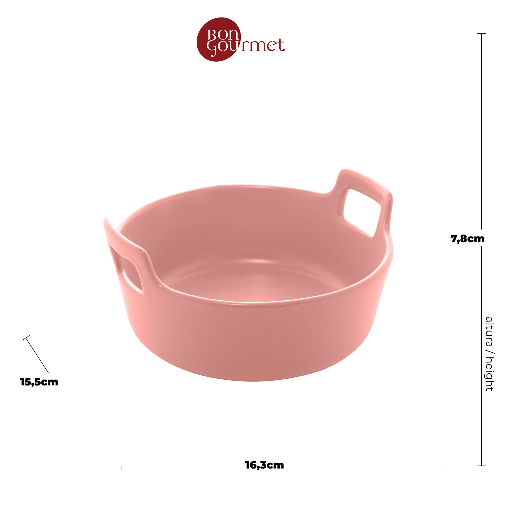 Mini Travessa Caçarola Porcelana Nordica Rosa Matt - 16 cm - Ela Decora