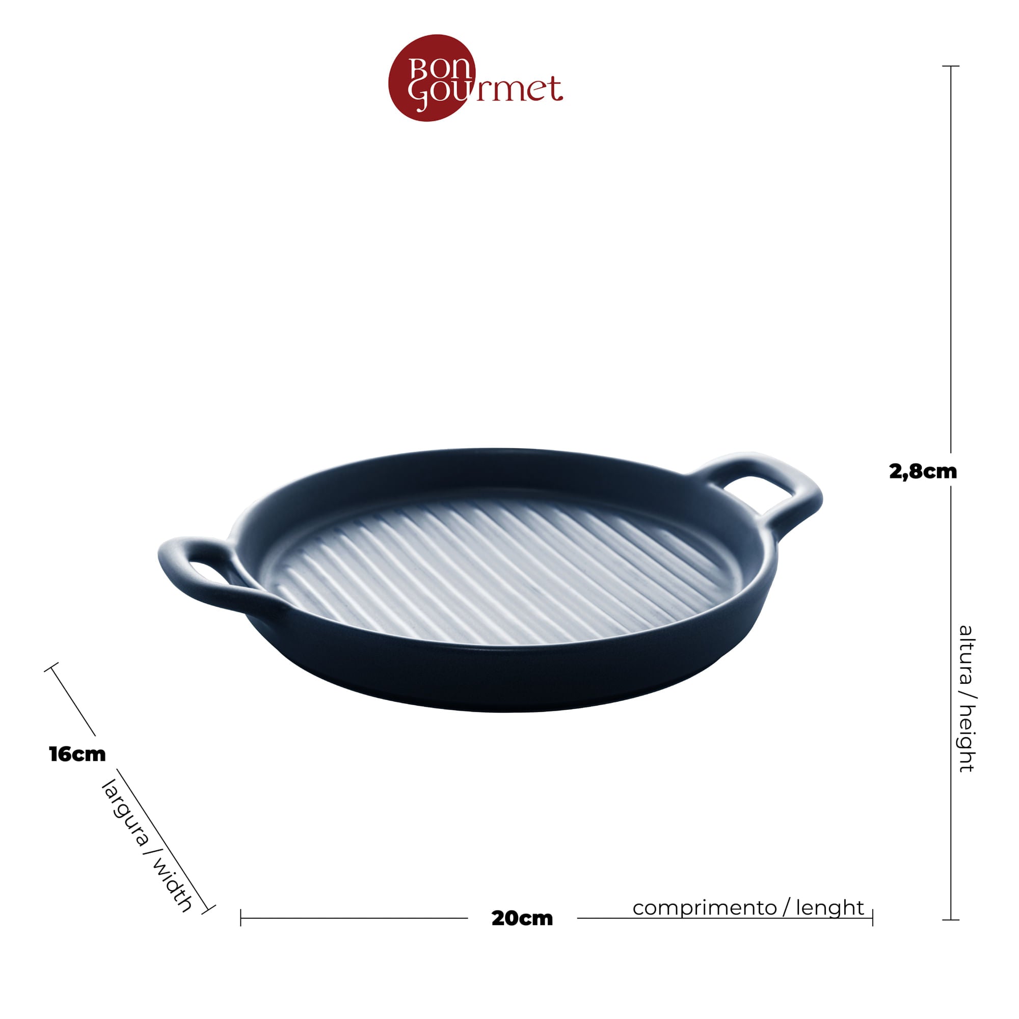 Mini Travessa Grill Redonda Porcelana Nordica Azul Marinho Matt - 20cm - Ela Decora