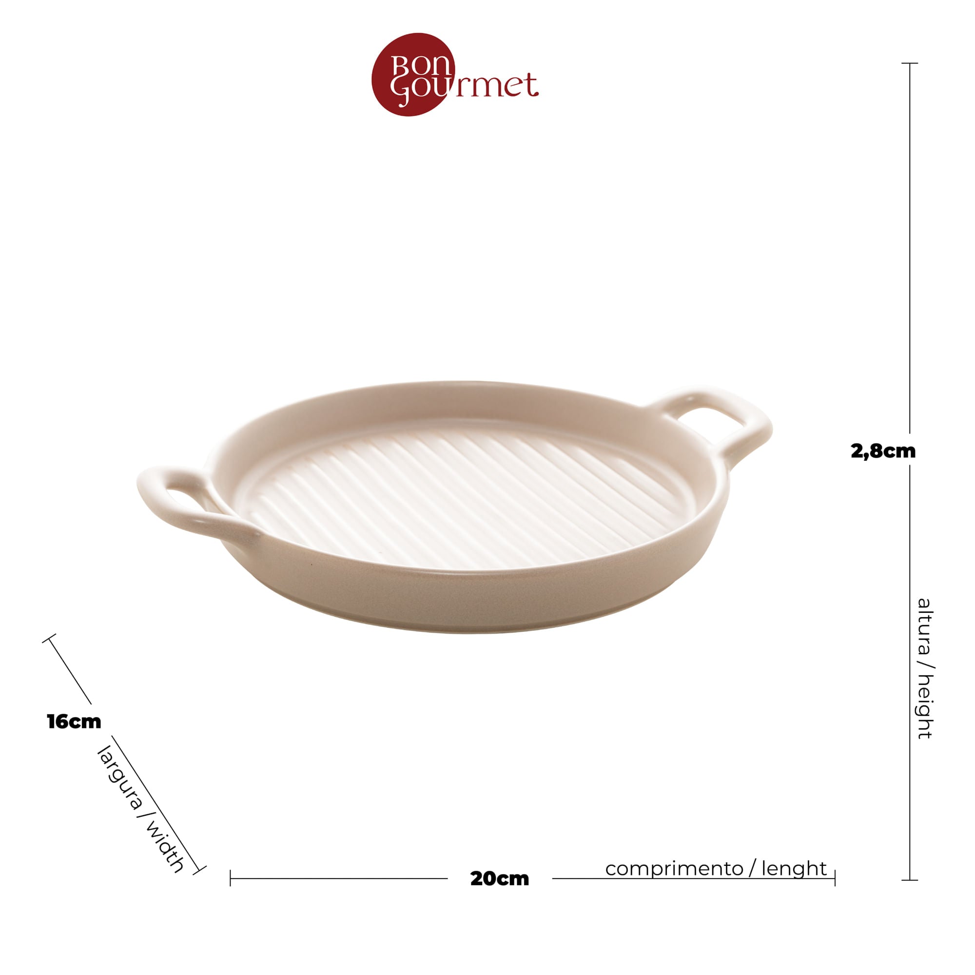 Mini Travessa Grill Redonda Porcelana Nordica Cinza Matt - 20 cm - Ela Decora