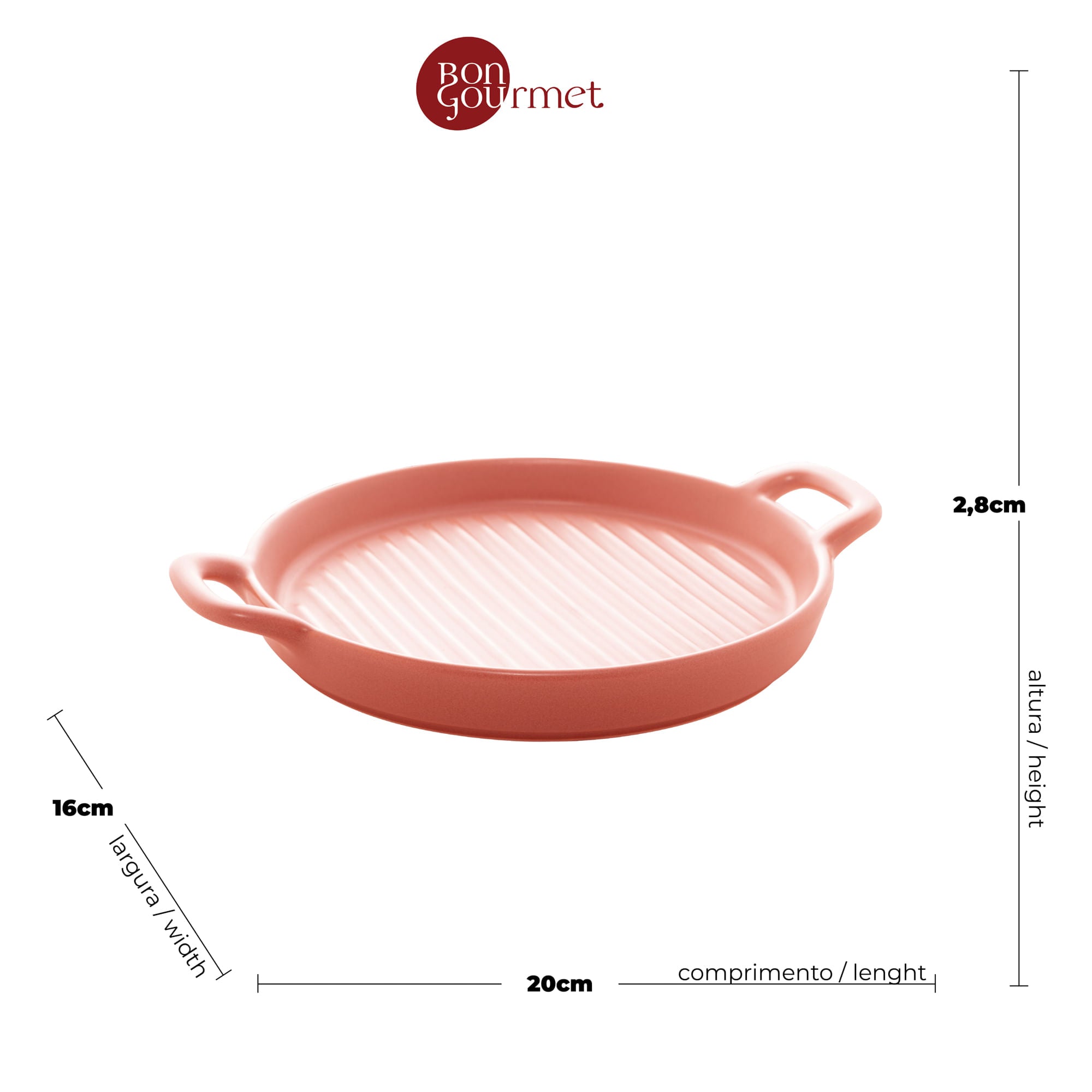 Mini Travessa Grill Redonda Porcelana Nordica Rosa Matt - 20 cm - Ela Decora