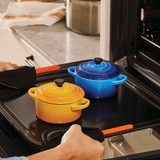 Mini Cocotte Caçarola Cerâmica Azul Marseille com Pegador Preto 14cm Le Creuset