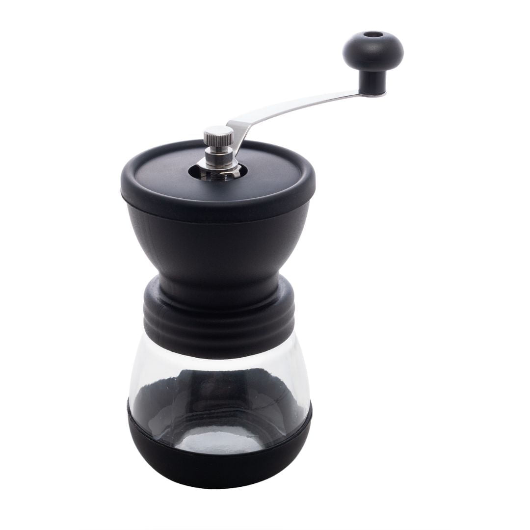 Moedor de Café Manual em Aço Inox com Pote de Vidro Preto 20cm - Ela Decora