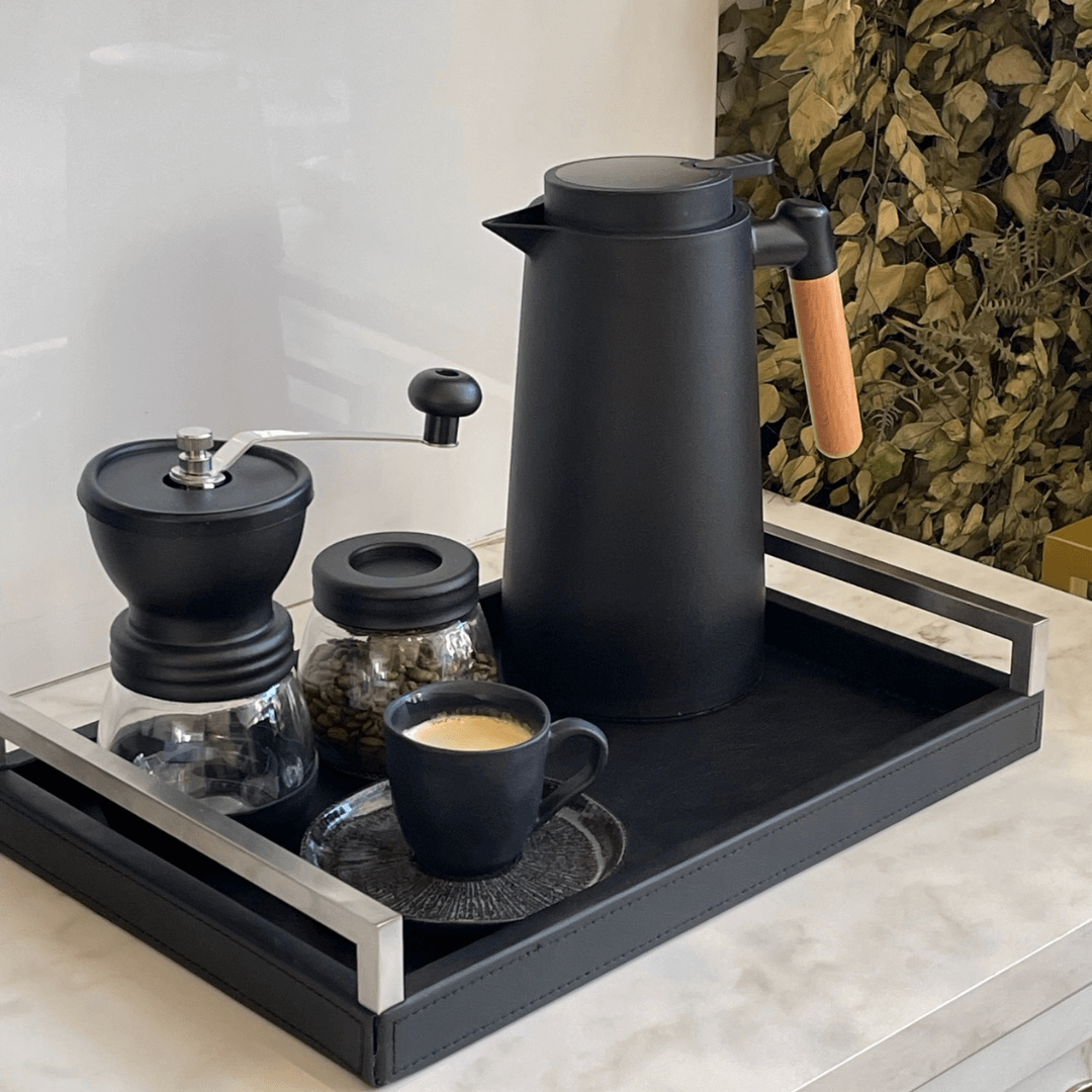 Moedor de Café Manual em Aço Inox com Pote de Vidro Preto 20cm - Ela Decora