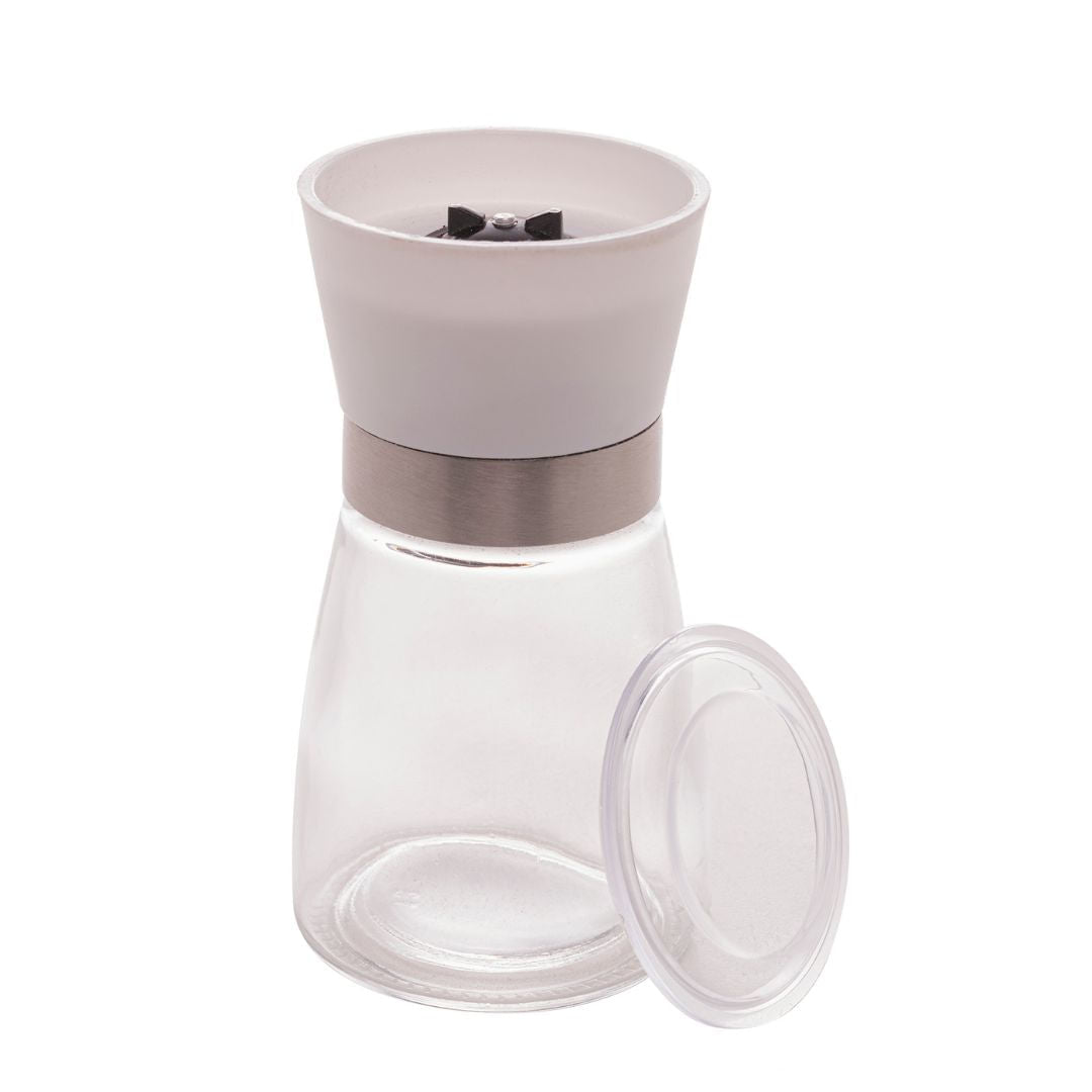 Moedor de Tempero em Vidro com Tampa Branca 170ml - Ela Decora