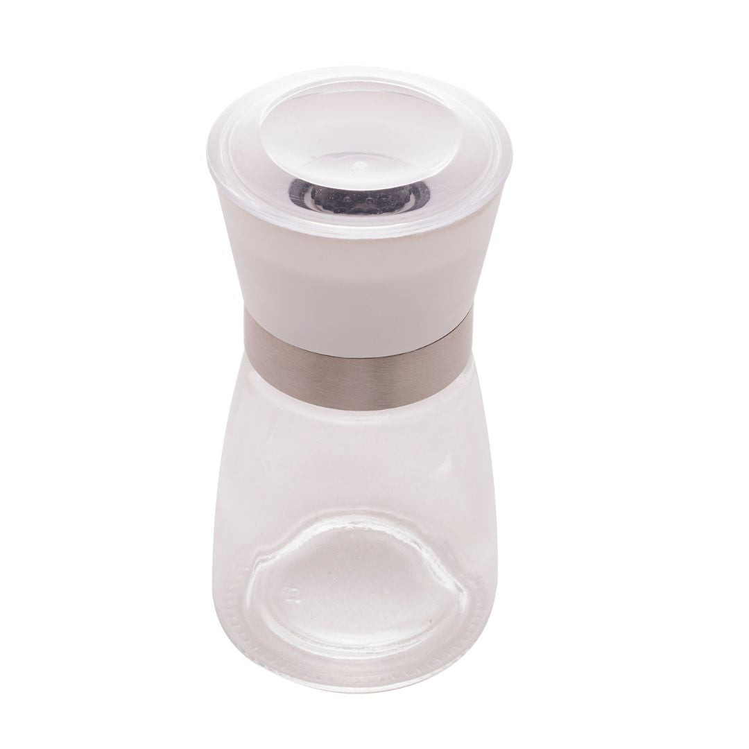 Moedor de Tempero em Vidro com Tampa Branca 170ml - Ela Decora