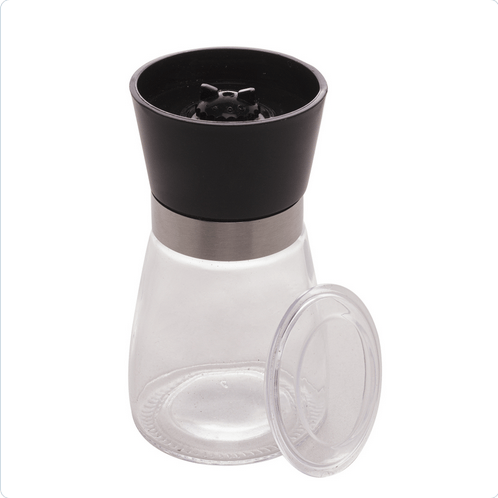 Moedor de Tempero em Vidro com Tampa Preta 170ml - Ela Decora