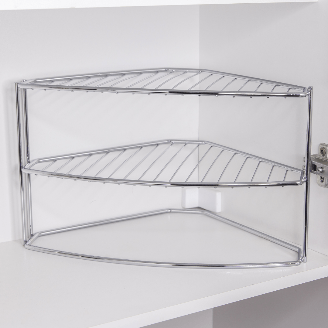Organizador de Canto 3 Níveis Para Pratos Cromado - Ela Decora