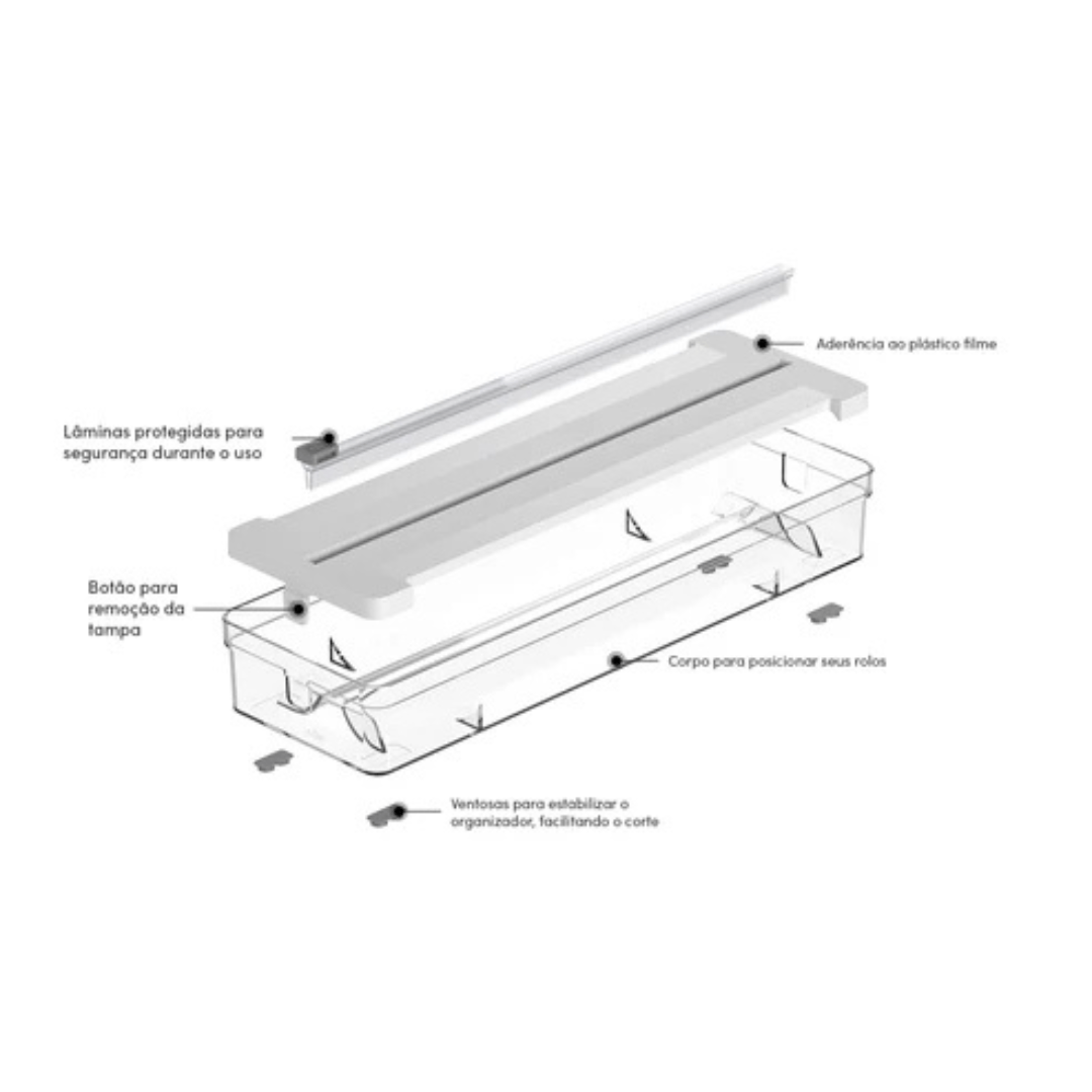 Organizador e Cortador de Rolos Duplo Clear Branco - Ela Decora