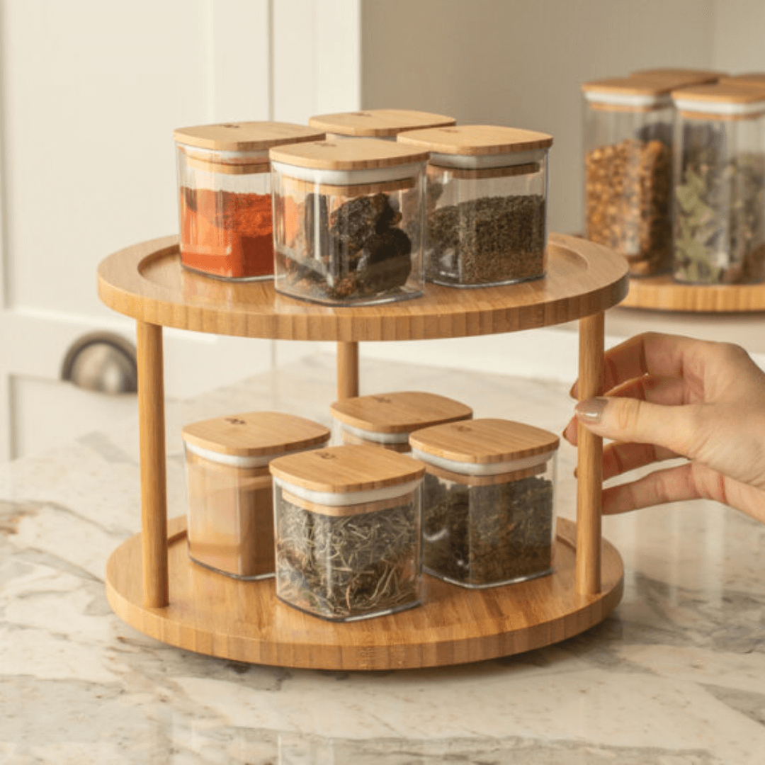 Organizador Giratório 2 Andares em Bambu 26cm - Ela Decora