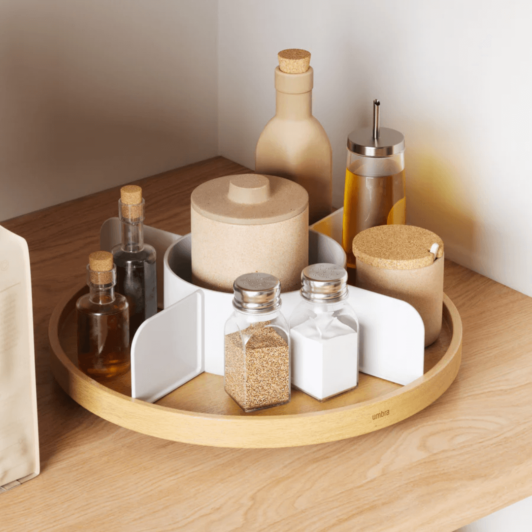 Organizador Giratório Bellwood em Madeira 30cm - Ela Decora