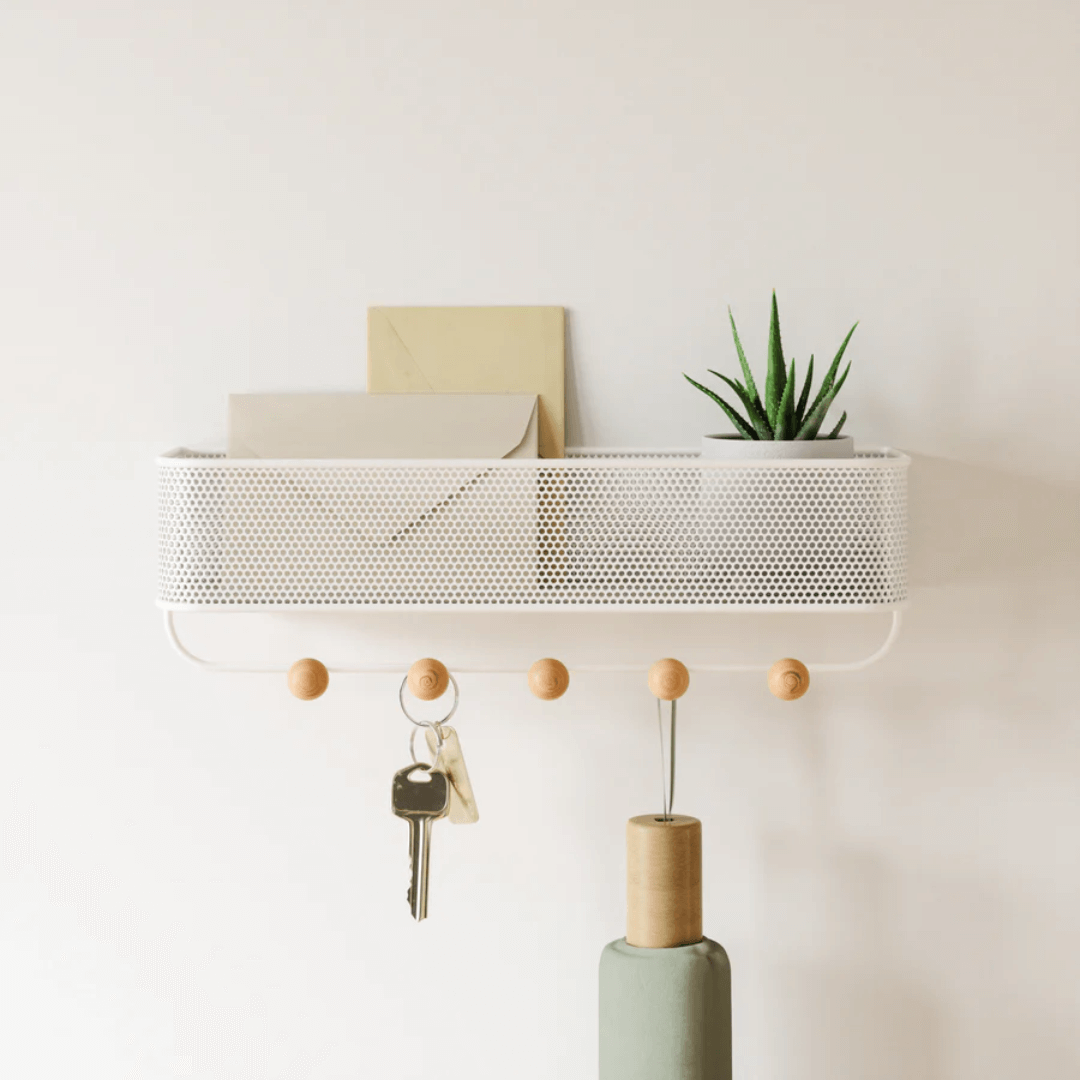 Organizador Porta Chaves e Correspondências Estique com 5 Ganchos Branco - Ela Decora