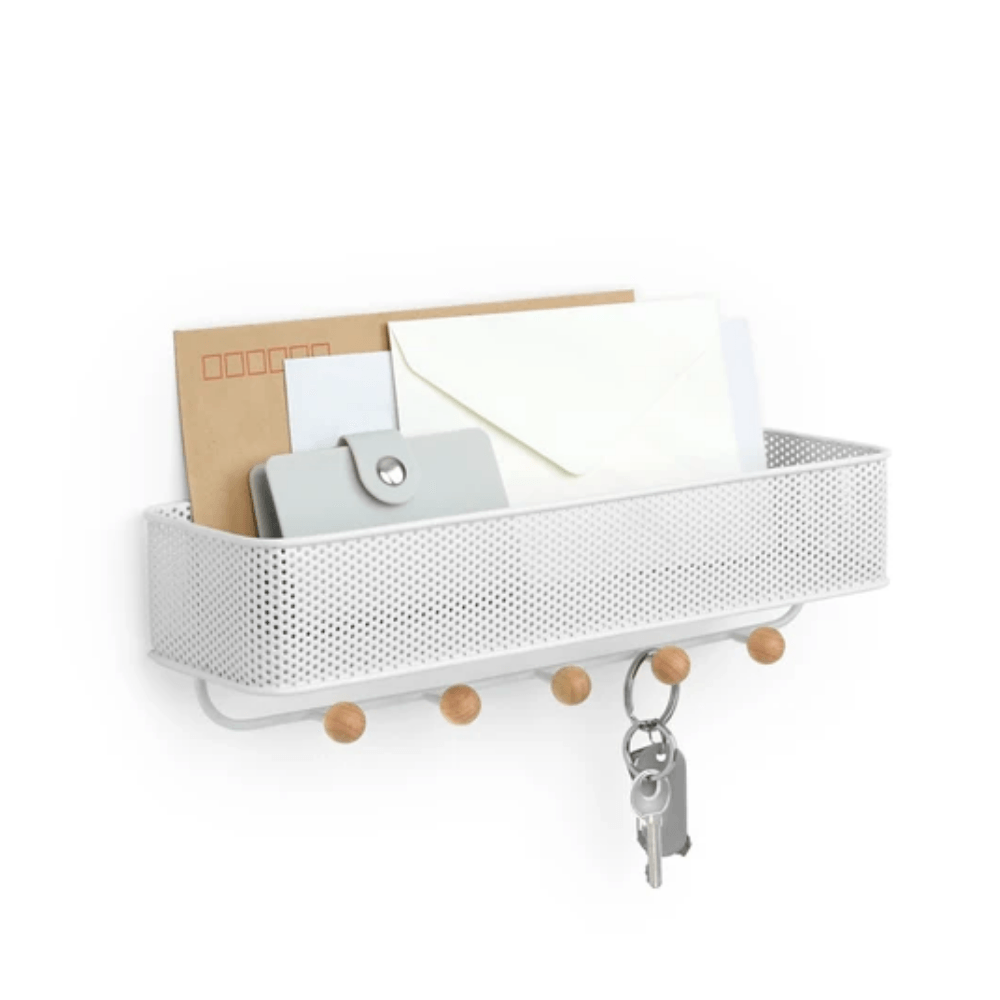 Organizador Porta Chaves e Correspondências Estique com 5 Ganchos Branco - Ela Decora