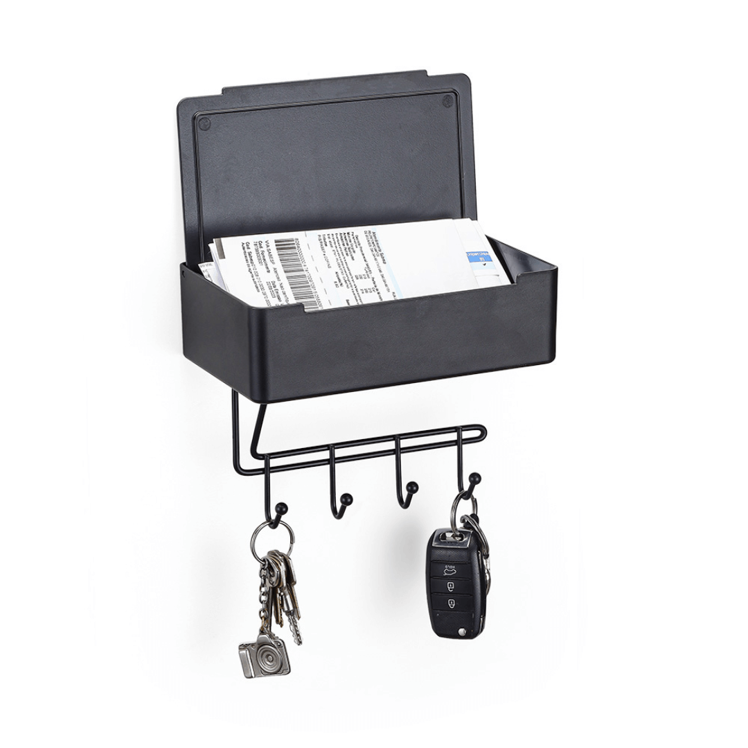 Organizador Porta Chaves Multiuso Fixação 3M Preto - Ela Decora