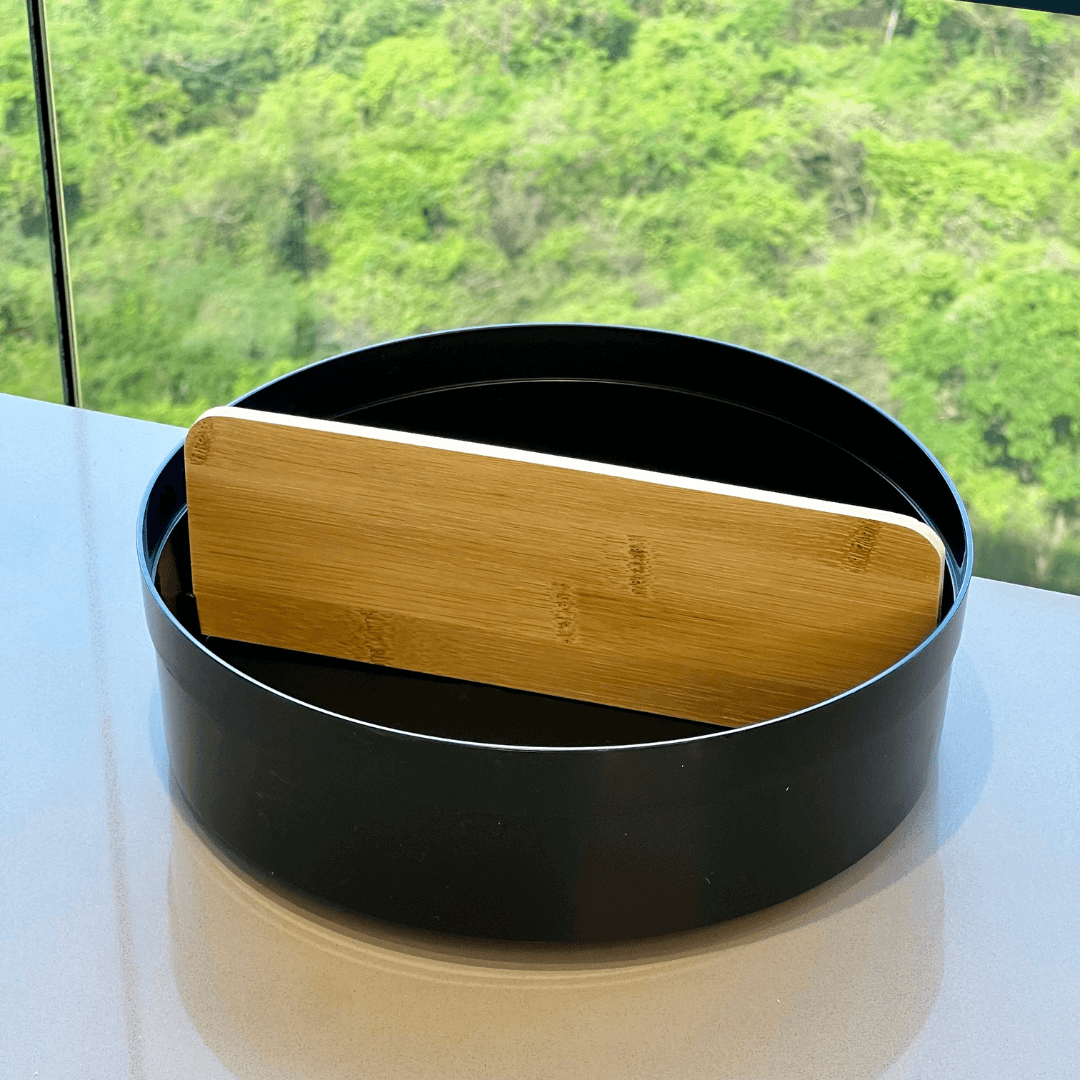 Organizador Giratório Lume com Divisória de Bambu Preto 25,5cm