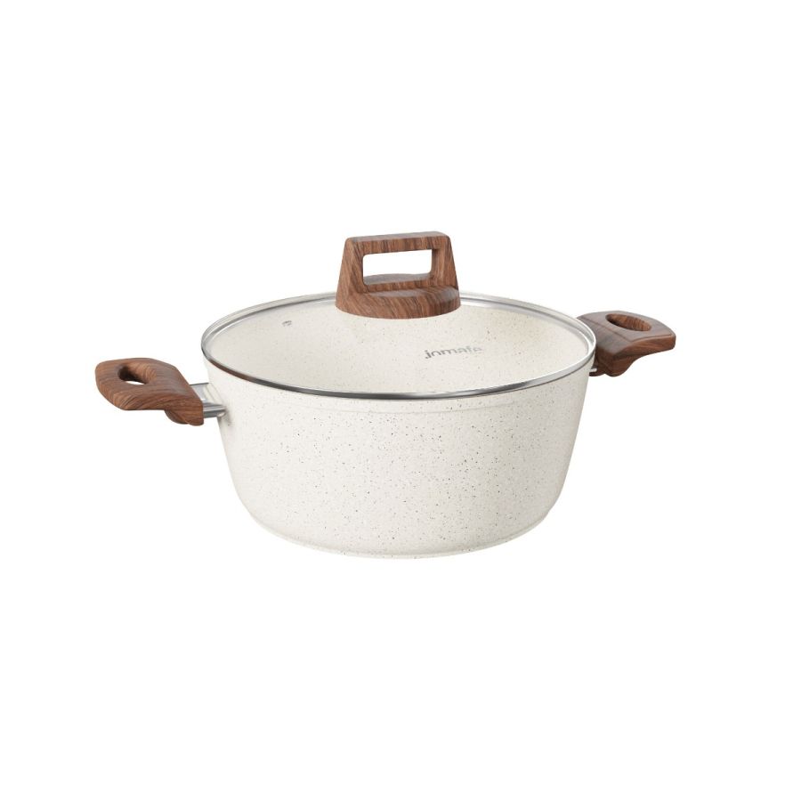 Panela Caçarola Antiaderente Aluminio Forjado Oslo Stone Branca 24cm Facil de Limpar - Ela Decora