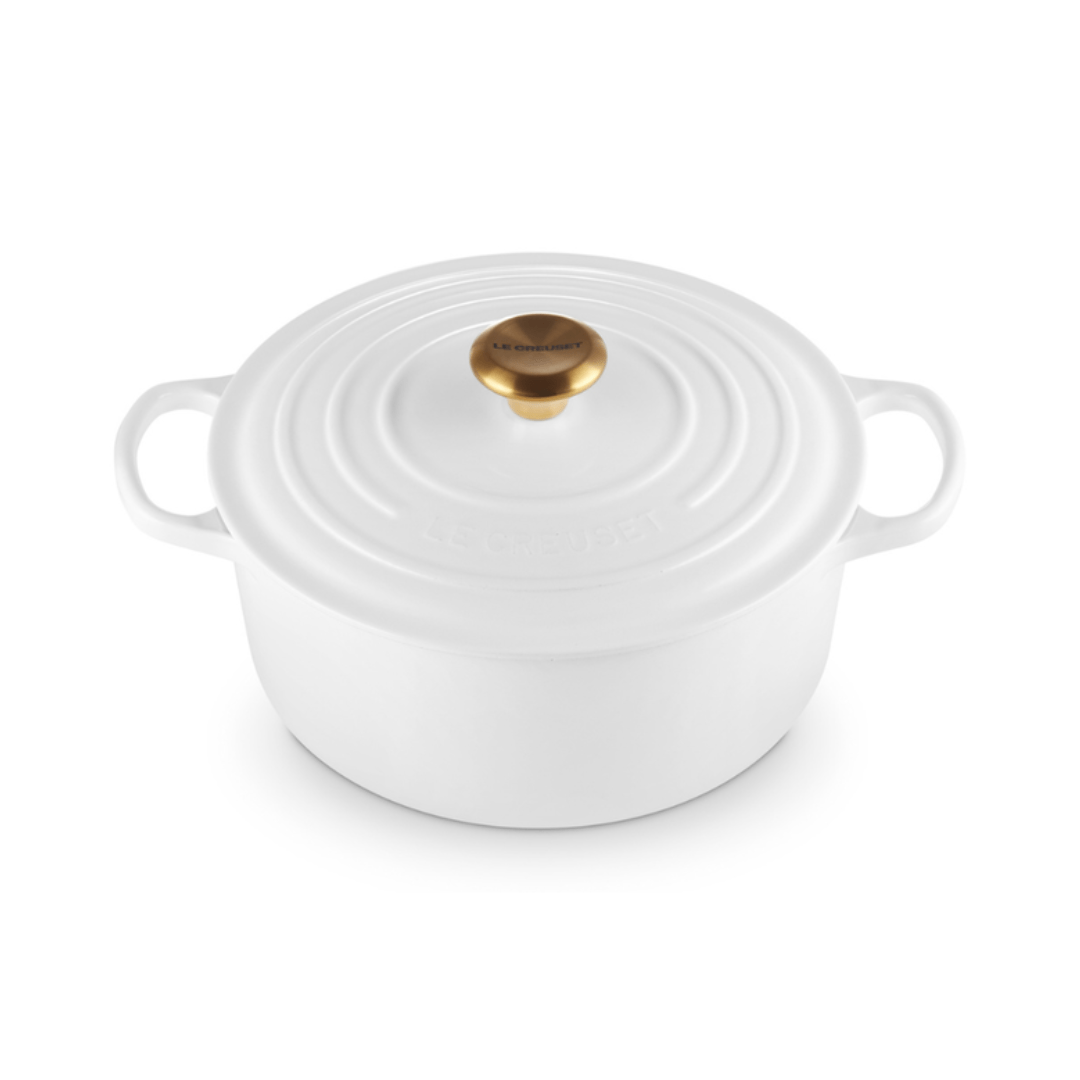 Panela Redonda Signature Branca com Pegador Dourado 26cm Le Creuset - Ela Decora